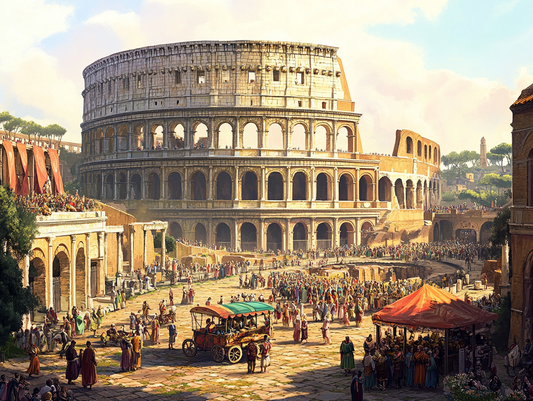 Gelato cart in the middle of ancient Rome scene.